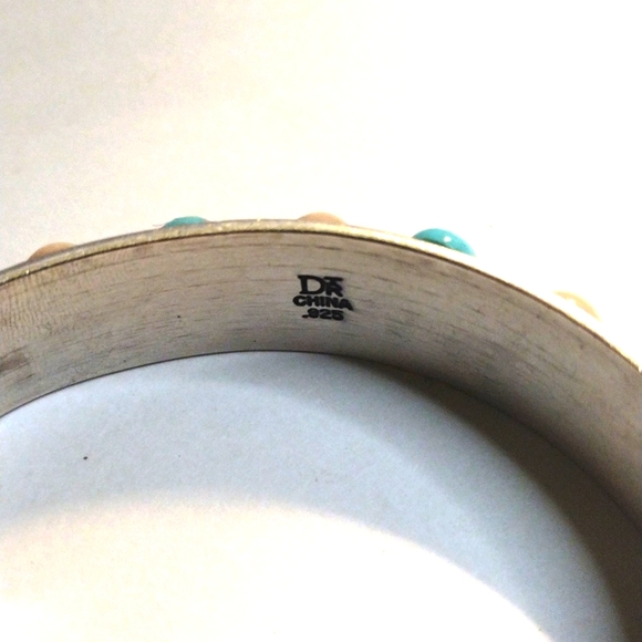 JAY KING DTR TURQUOISE & CORAL STERLING SILVER BRACELET ETCHED DESIGNS - Picture 3 of 4